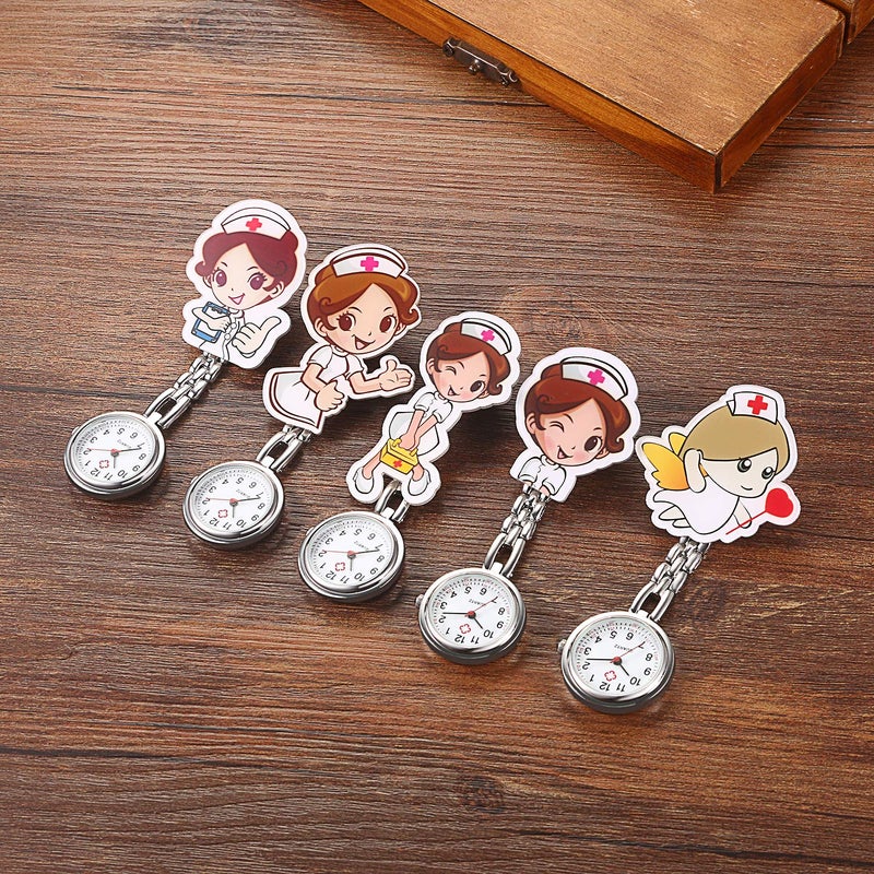 Avaner Nurse Watches Cute Cartoon Design Clip-on Fob Watches Analog Quartz Hanging Lapel Watches for Women (5 Pcs) - Image 5
